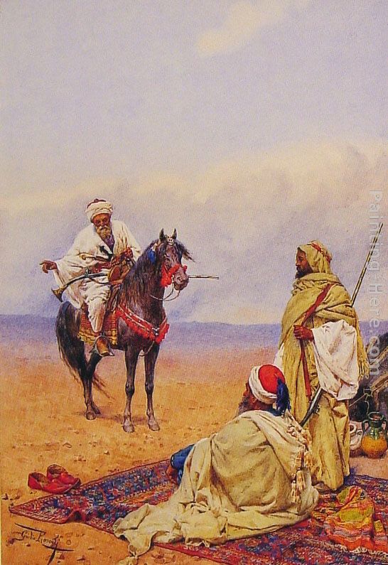 A Horseman Stopping at a Bedouin Camp painting - Giulio Rosati A Horseman Stopping at a Bedouin Camp art painting
